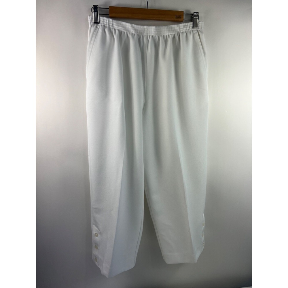 Alfred Dunner Cropped Pants Women's Sz 12 White 3 Button Leg Accents Stretch - Picture 1 of 12